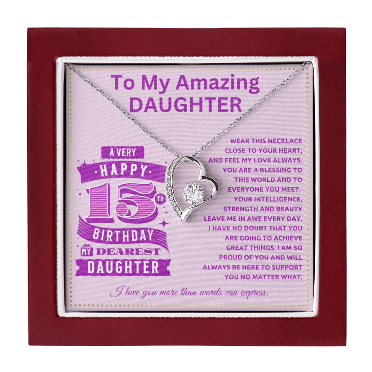 JGF Jewelry Gifts for Family 15th Birthday Card Daughter Turning 15 Year Old
