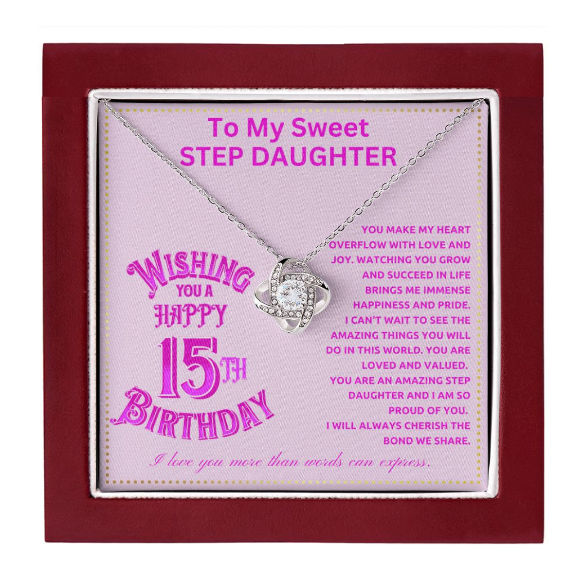 JGF Jewelry Gifts for Family 15th Birthday Card for Step Daughter