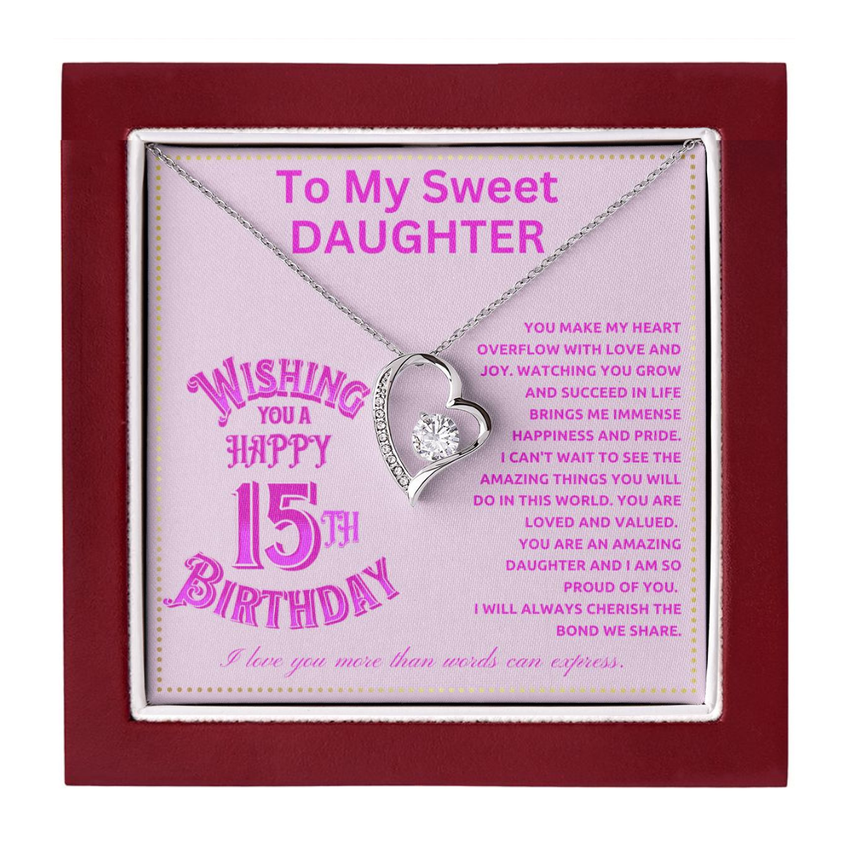 JGF Jewelry Gifts for Family Happy 15th Birthday Card for Daughter For My 15 Year Old Daughter