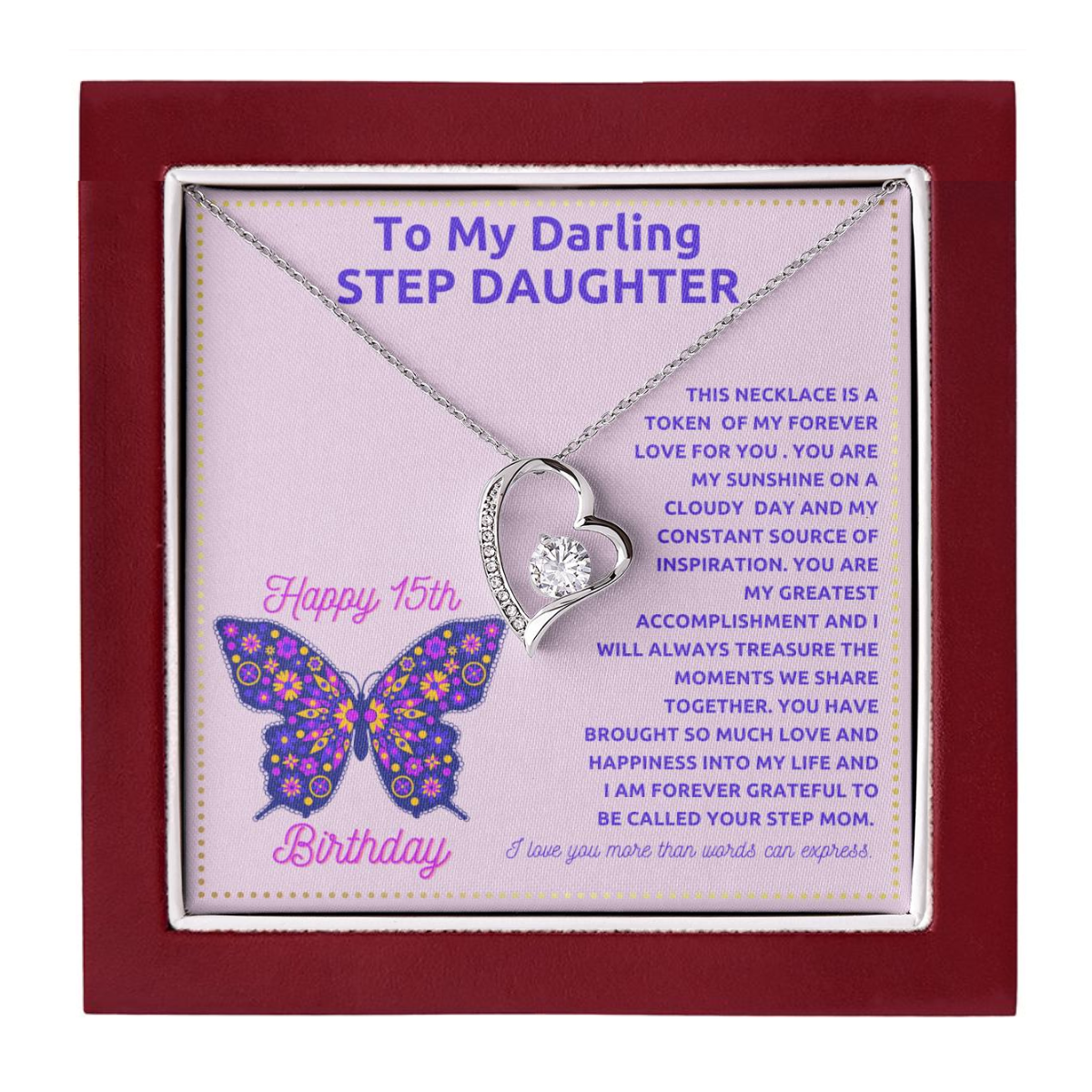 JGF Jewelry Gifts for Family 15th Birthday Card for Step Daughter From Mom and Dad
