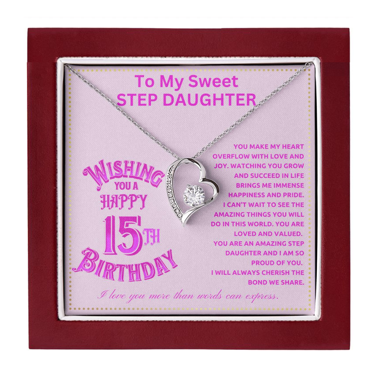 JGF Jewelry Gifts for Family Happy 15th Birthday Card For Step Daughter