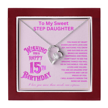 JGF Jewelry Gifts for Family Happy 15th Birthday Card For Step Daughter