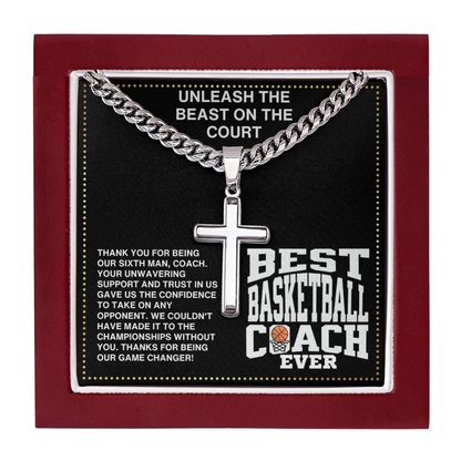 JGF Jewelry Gifts for Family Coach Basketball Cross Necklace For Boys