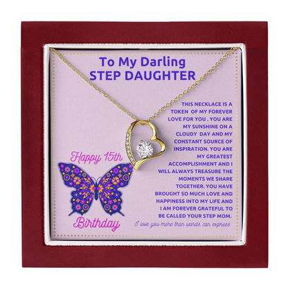 JGF Jewelry Gifts for Family 15th Birthday Card for Step Daughter From Mom and Dad