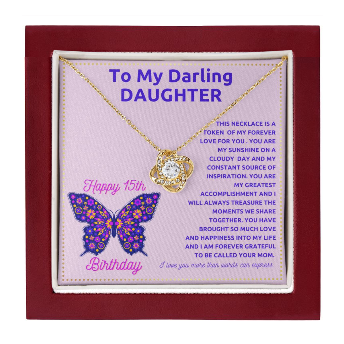 JGF Jewelry Gifts for Family Happy 15th Birthday Card To My Daughter Necklace