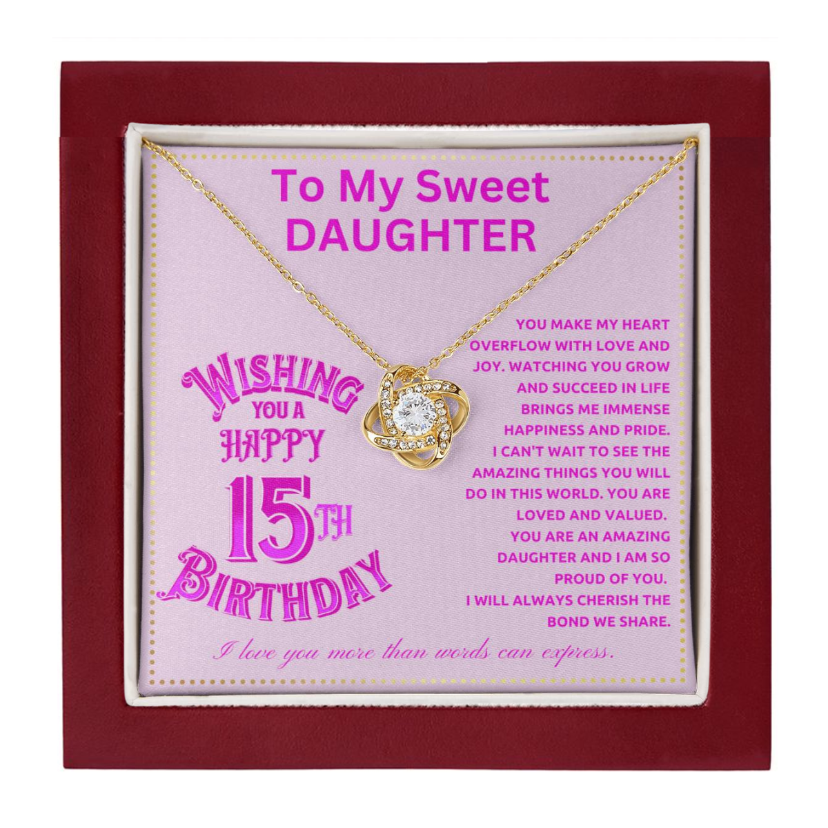 JGF Jewelry Gifts for Family Happy Sweet 15th Birthday To My Daughter Necklace