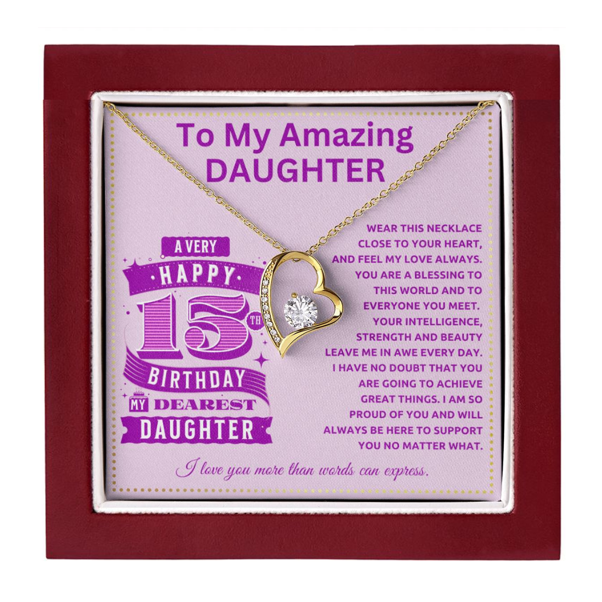 JGF Jewelry Gifts for Family 15th Birthday Card Daughter Turning 15 Year Old