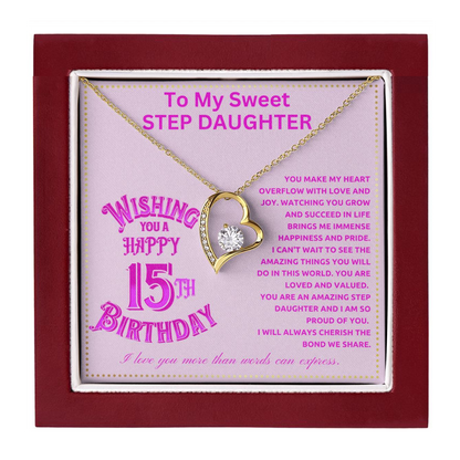 JGF Jewelry Gifts for Family Happy 15th Birthday Card For Step Daughter