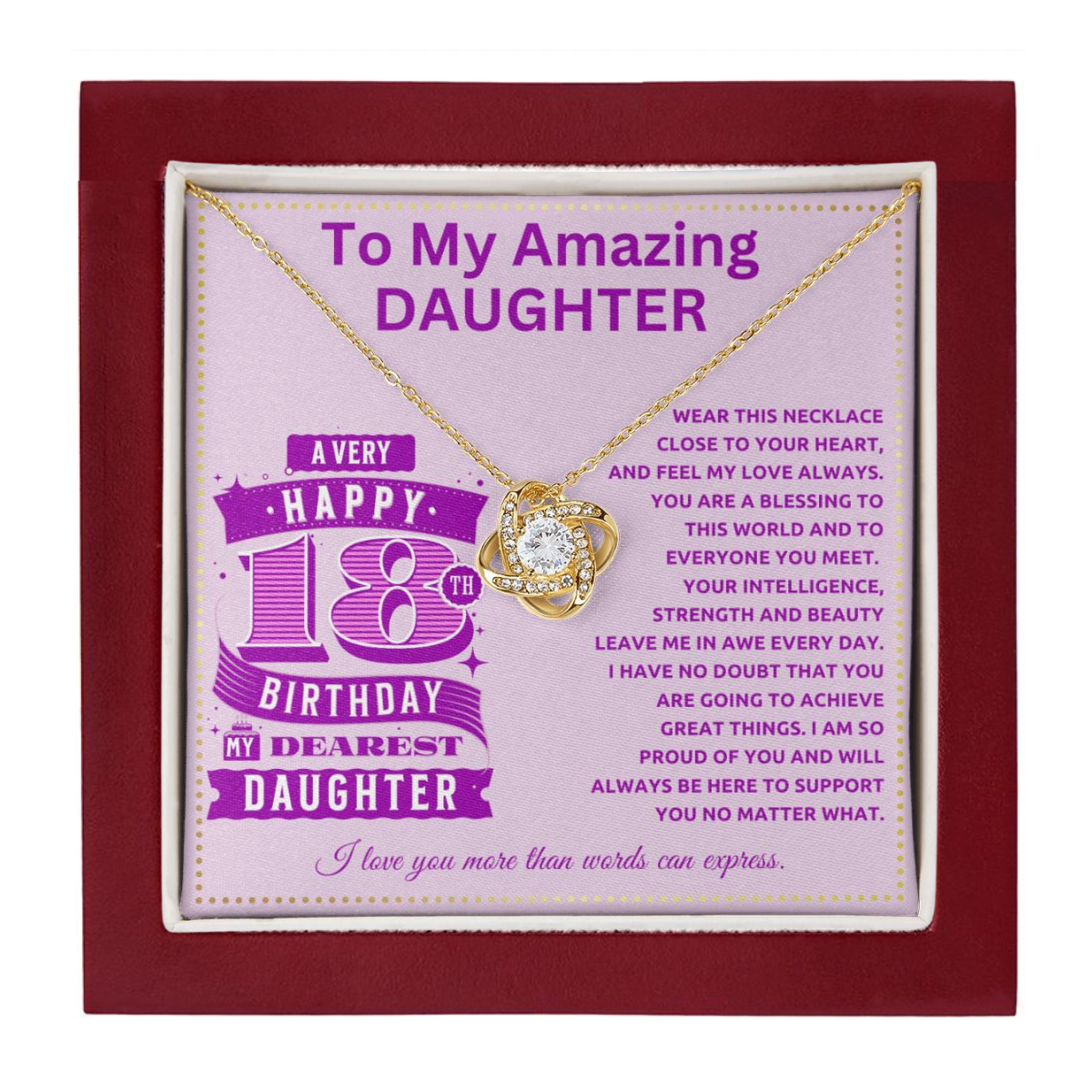 JGF Jewelry Gifts for Family To My Amazing Daughter Necklace 18th Birthday Card