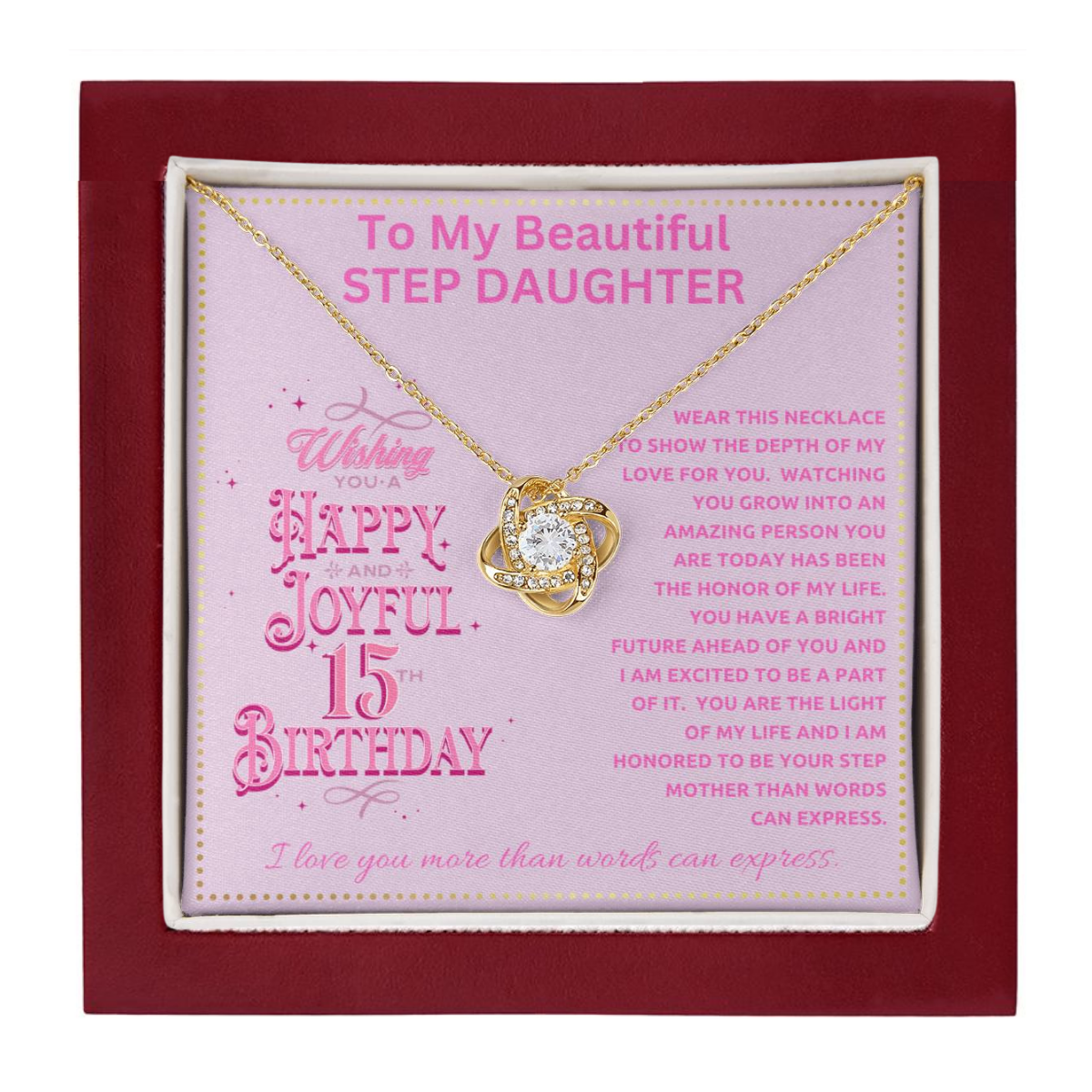 JGF Jewelry Gifts for Family Happy 15th Birthday Card For Step Daughter From Mom and Dad