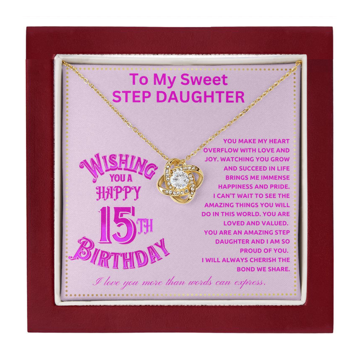 JGF Jewelry Gifts for Family 15th Birthday Card for Step Daughter