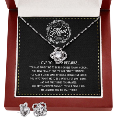 JGF Jewelry Gifts for Family - Silver Sterling Necklace and Earrings Set for Far Away Mom to Send Love