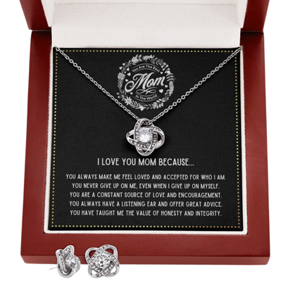 JGF Jewelry Gifts for Family - I Love You Mom Necklace and Earrings Set from Daughter on Mother's Day
