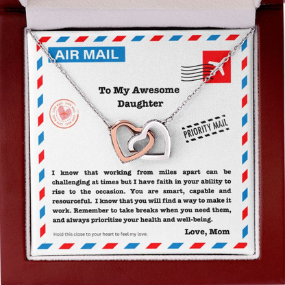 JGF Jewelry Gifts for Family Happy Birthday Gift To Daughter Sterling Silver Interlocking Linked Double Heart Necklace with Zircon Crystal