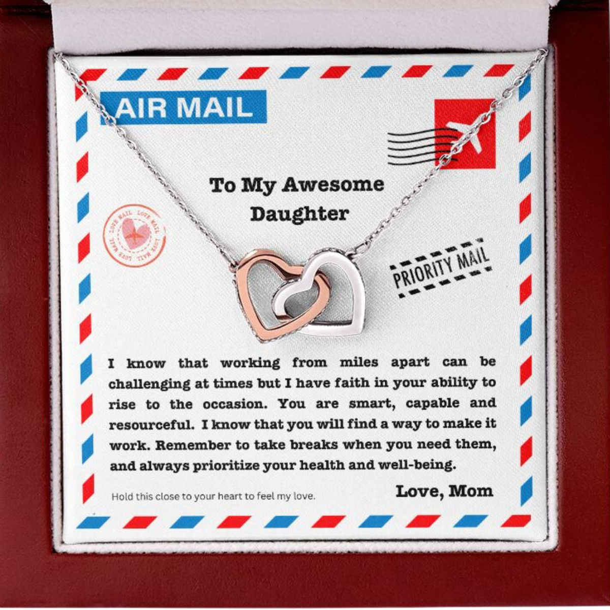 JGF Jewelry Gifts for Family | Gift For Daughter From Long Distance Mom | Two Interlocking Hearts Combine Necklaces For 2 People