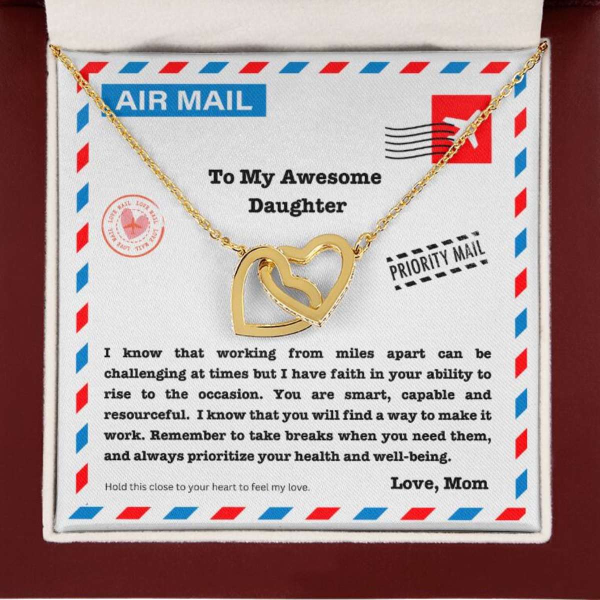 JGF Jewelry Gifts for Family | Gift For Daughter From Long Distance Mom | Two Interlocking Hearts Combine Necklaces For 2 People