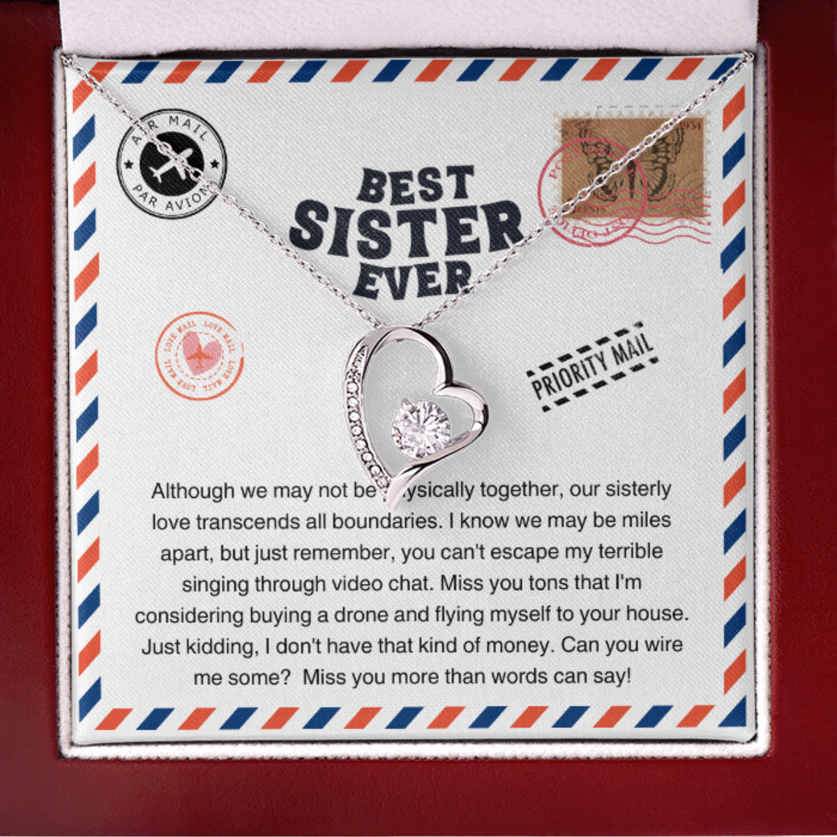 JGF Jewelry Gifts for Family | New Job Gift For Best Sister Ever | Sterling Silver Simple Classic Heart Shape Necklace with Cubic Zirconia Crystal