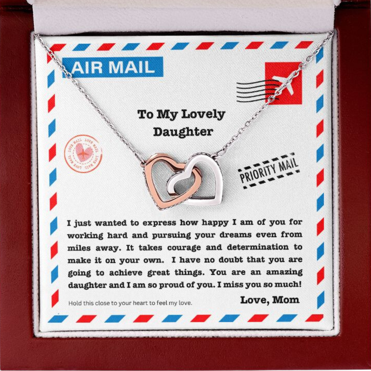 JGF Jewelry Gifts for Family | Moving Away Gifts For Daughter From Mom | Intertwined Double Rose Gold Heart Pendant Necklace