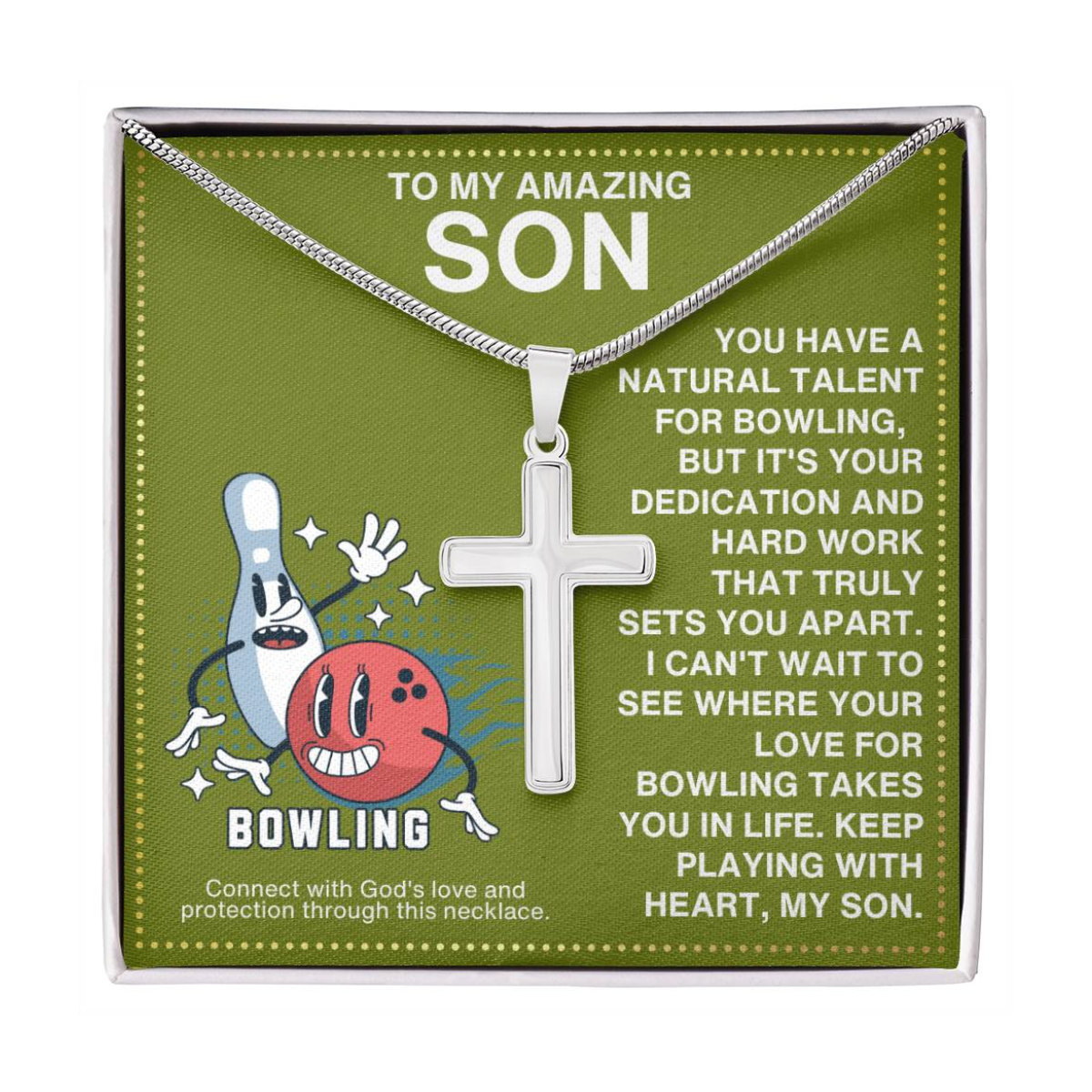 JGF Jewelry Gifts for Family Bowling Cross Necklace For Boys