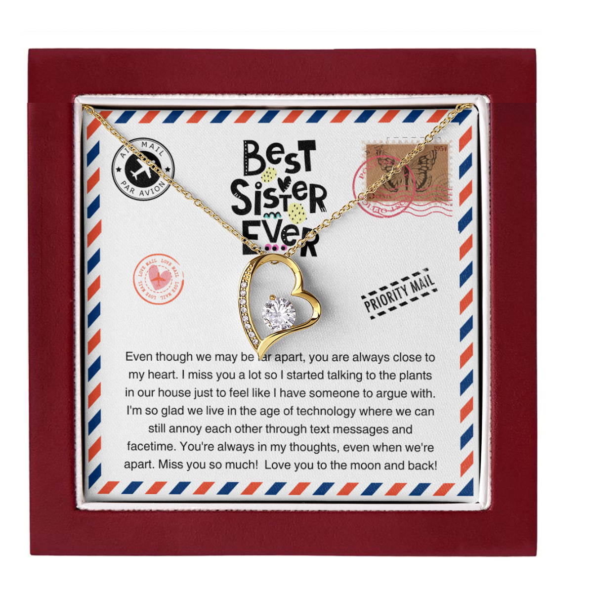 JGF Jewelry Gifts for Family | Long Distance Gift For Adult Best Sister Ever Far Away from Home | Simple Single Heart Shaped Charm Pendant Necklace