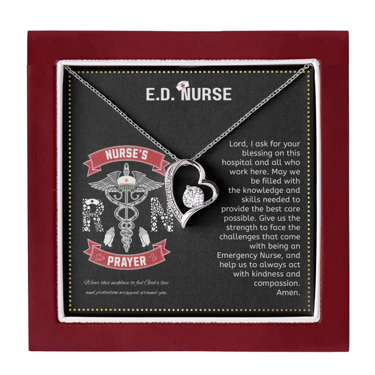 JGF Jewelry Gifts for Family | ED ER Nurse Prayer Gifts Necklace Yellow Gold | Nursing Is A Work Of Heart Necklace