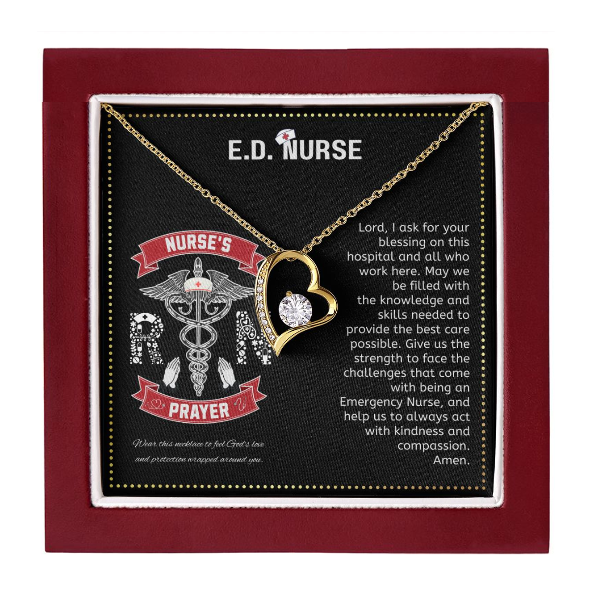 JGF Jewelry Gifts for Family | ED ER Nurse Prayer Gifts Necklace Yellow Gold | Nursing Is A Work Of Heart Necklace