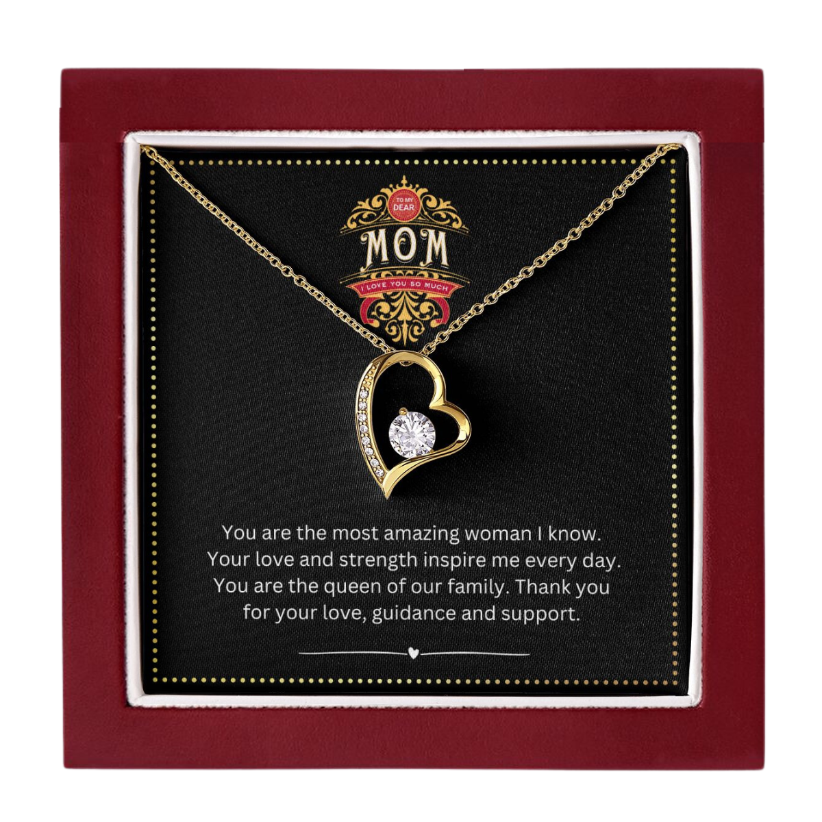 JGF Jewelry Gifts for Family | Mothers Birthday Gift I Love Mom Heart Pendant Necklace for Women with Message Card