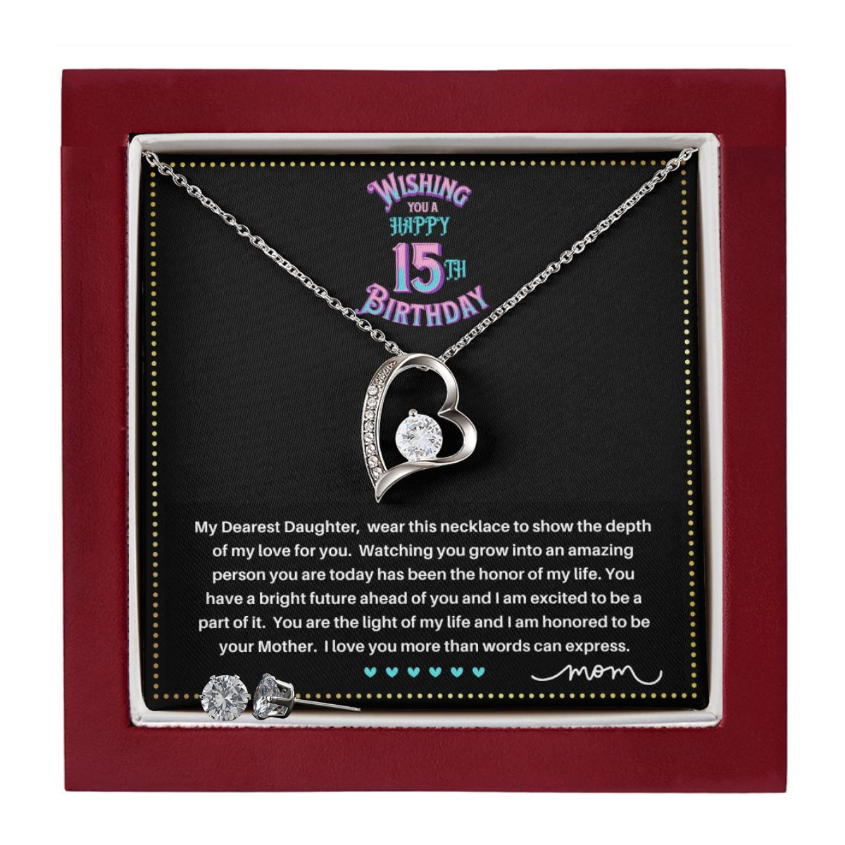 JGF Jewelry Gifts for Family | Quinceanera Cards For 15Th Birthday | Sterling Silver Heart Necklace And Earrings For Women