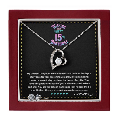 JGF Jewelry Gifts for Family | Quinceanera Cards For 15Th Birthday | Sterling Silver Heart Necklace And Earrings For Women