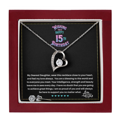 JGF Jewelry Gifts for Family |  Teenage Girl Gifts For 15 Year Old Girl | Trendy Love Heart Necklace And Earrings Set Jewelry