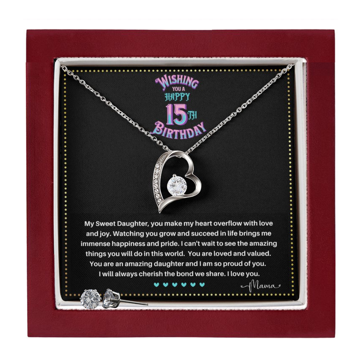 JGF Jewelry Gifts for Family |  Happy 15th Birthday Gifts For Teen Girl| Sterling Silver Heart Necklace And Earrings For Women