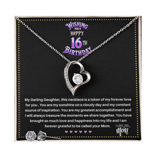 JGF Jewelry Gifts for Family | Happy 16th Birthday Gifts For Girls | Silver Heart Necklace And Earring Sets For Women Simple