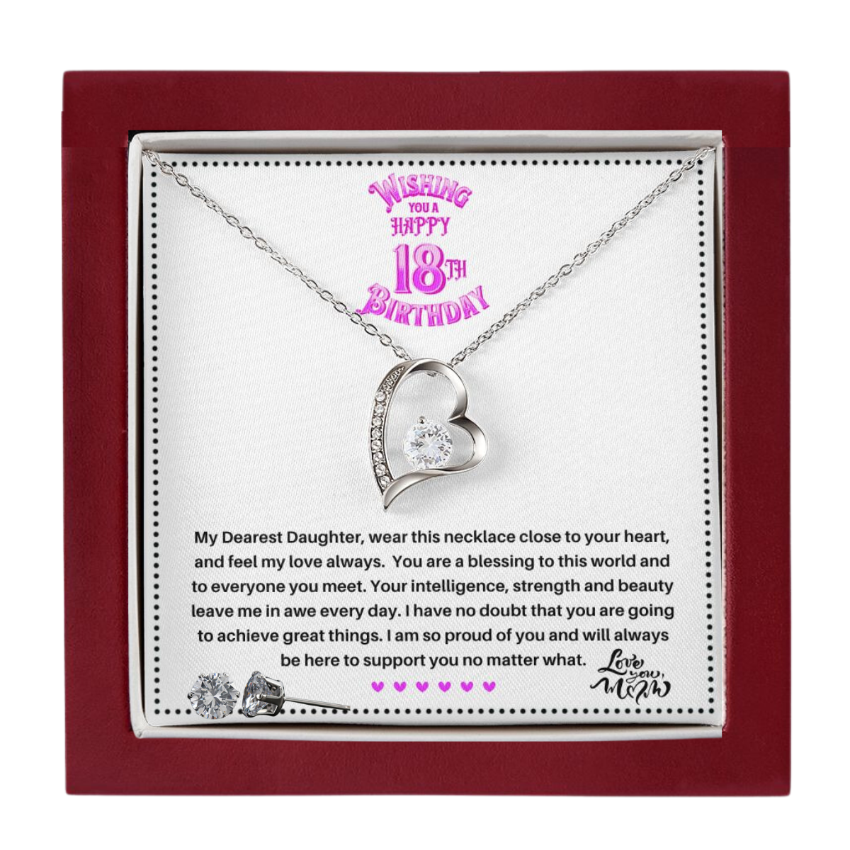 JGF Jewelry Gifts for Family | 18 Year Old Teenage Girl Birthday Gift Ideas for GrandDaughter | Heart Necklace and Earrings