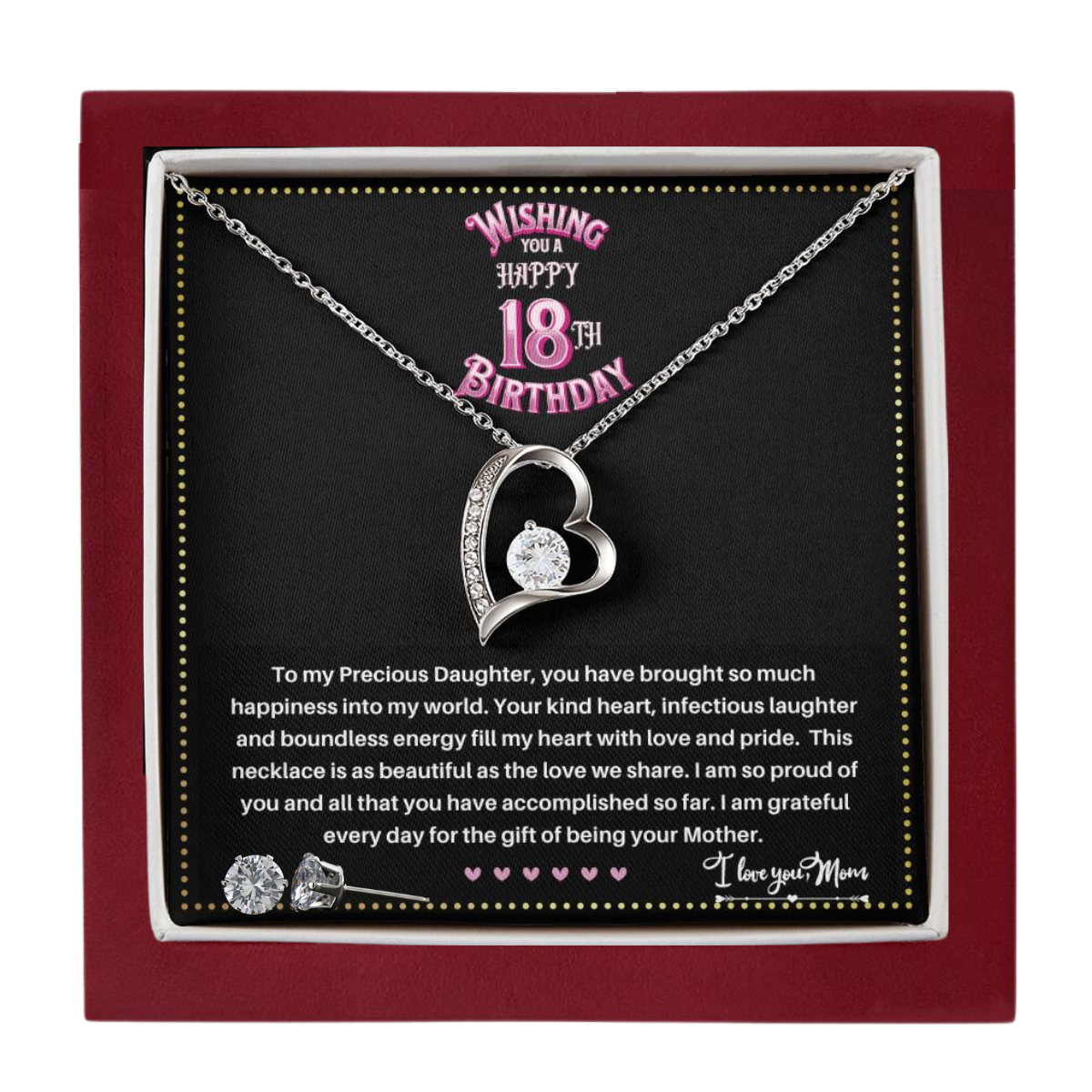 JGF Jewelry Gifts for Family | 18 Year Old Girl Birthday Gifts from Mom | Single Heart Pendant Necklace and Earrings Set