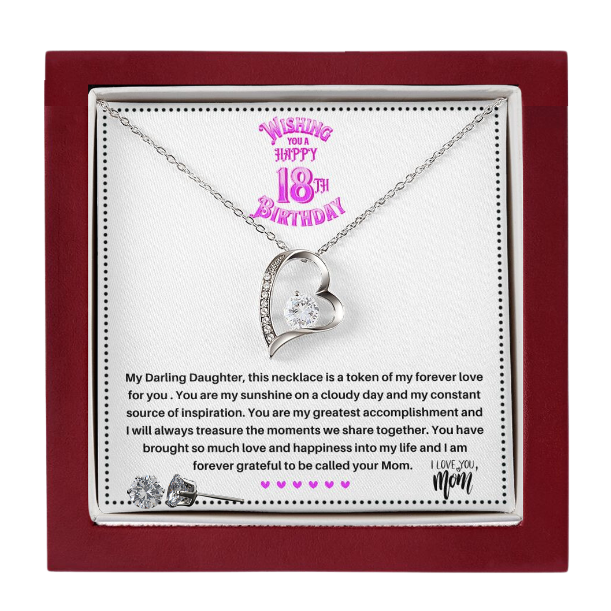 JGF Jewelry Gifts for Family | Birthday Gifts for 18 Year Old Daughter from Mom and Dad | Heart Necklace and Earrings