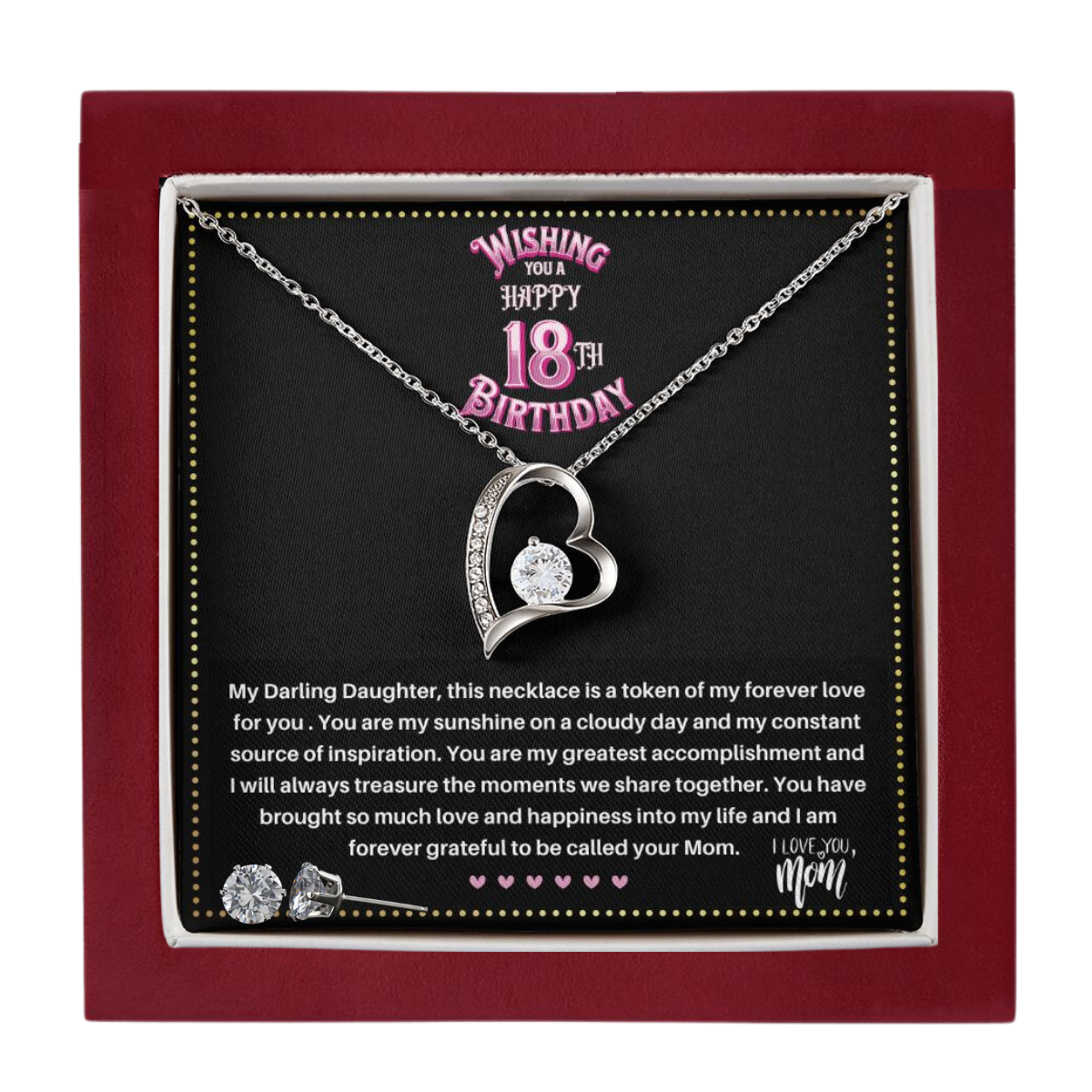 JGF Jewelry Gifts for Family | 18th Birthday Necklace Sterling Silver for my Daughter | Heart Shaped Necklace and Earrings