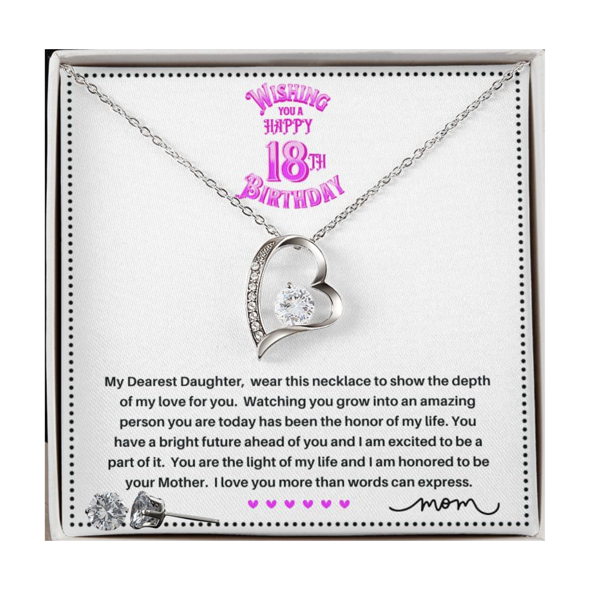 JGF Jewelry Gifts for Family | Happy 18th Birthday Sterling Silver Heart Necklace and Earrings for Girls from Mom and Dad