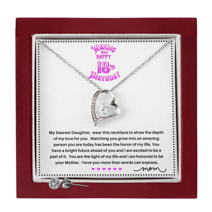 JGF Jewelry Gifts for Family | Happy 18th Birthday Sterling Silver Heart Necklace and Earrings for Girls from Mom and Dad