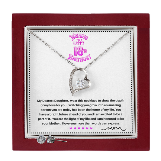 JGF Jewelry Gifts for Family | Happy 18th Birthday Sterling Silver Heart Necklace and Earrings for Girls from Mom and Dad