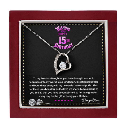 JGF Jewelry Gifts for Family | Quinceanera Silver Necklace and Earring Set for 15 Year Old Daughter Gift from Mom