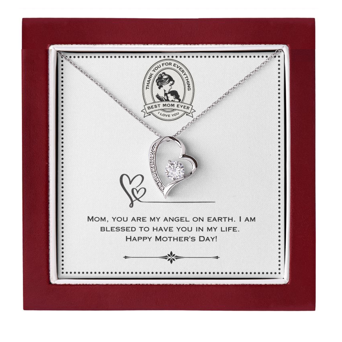 JGF Jewelry Gifts for Family - Simple Sterling Silver Heart Necklace for Mother's Day