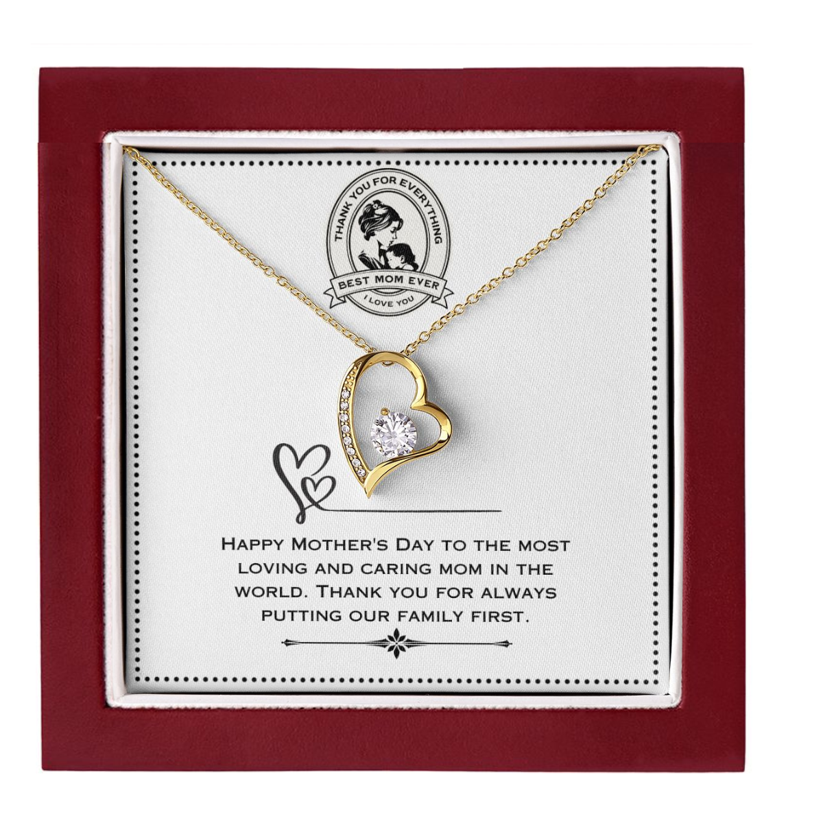 JGF Jewelry Gifts for Family - Heart Pendant Necklace for Mom on Mothers Day