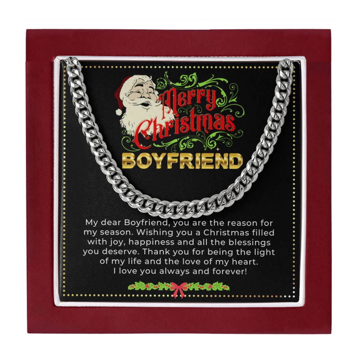 JGF Jewelry Gifts for Family | Boyfriend Christmas Stocking Stuffers For Men | To My Boyfriend Cuban Chain Necklace for Xmas