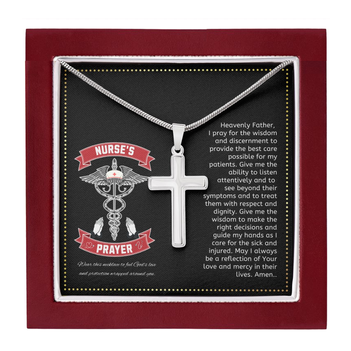JGF Jewelry Gifts for Family | Sterling Silver Registered Nurse RN Cross Necklace Jewelry With Prayer Message Card