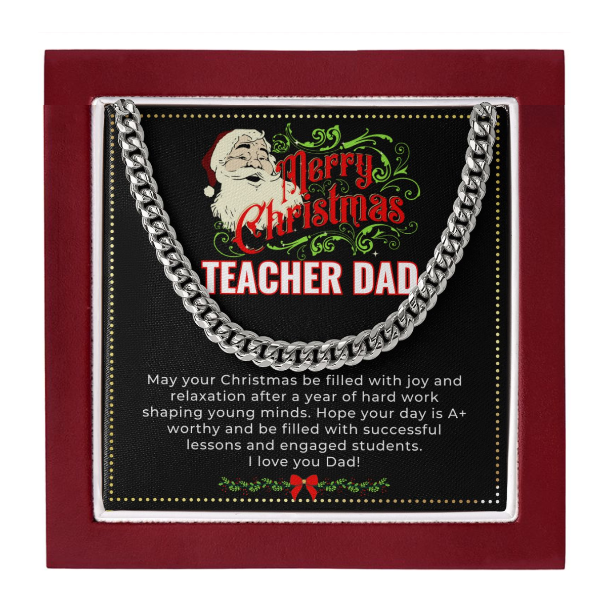 JGF Jewelry Gifts for Family | My Daddy Is A Teacher | Sterling Silver Necklace Charm Christmas Gifts For Dad