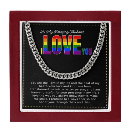 JGF Jewelry Gifts for Family | LGBTQ Wedding Anniversary Party Cuban Chain Necklace Gifts For Husband