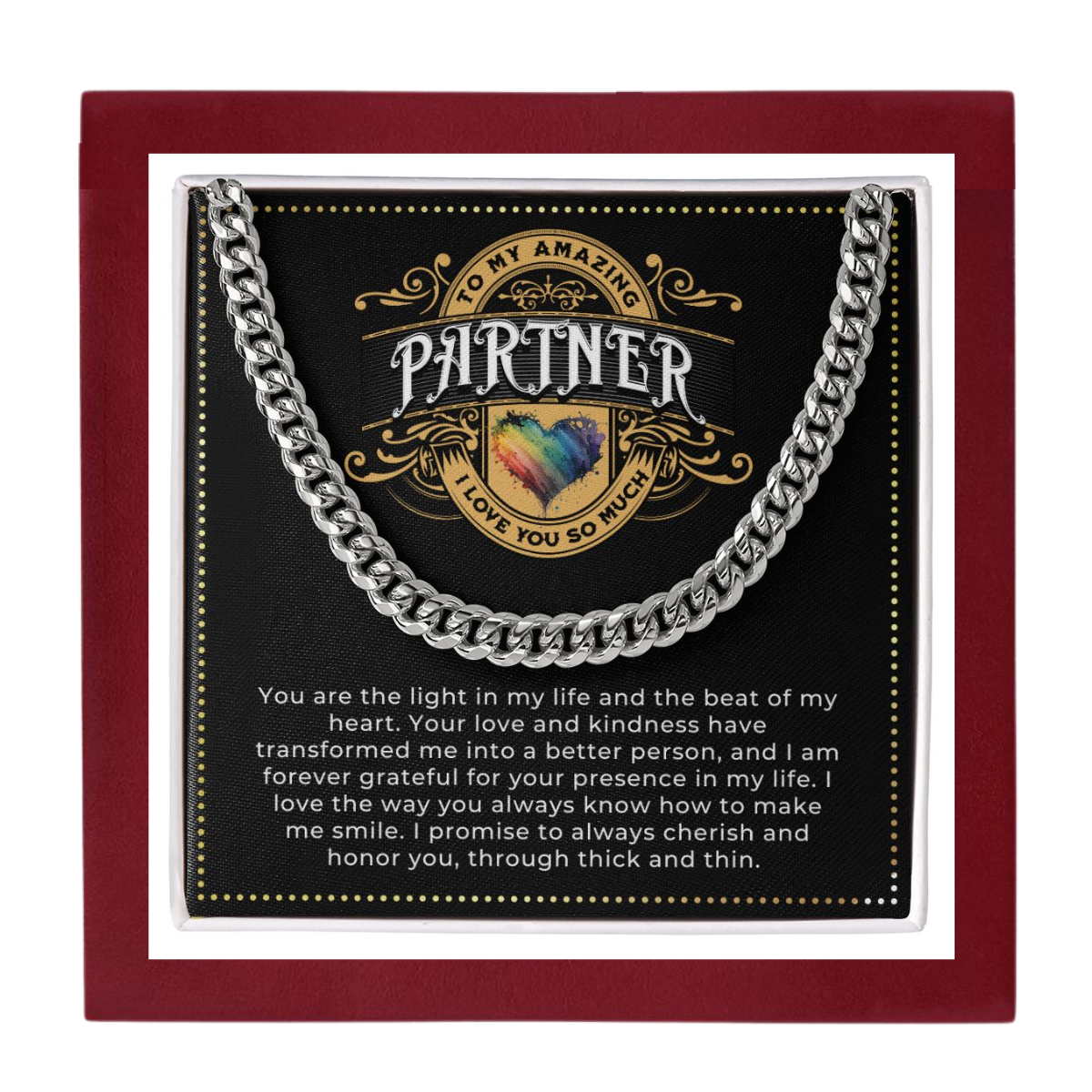 JGF Jewelry Gifts for Family | Cuban Link Chain For Men Sterling Silver | Gift For Partner Love | Gay Pride Necklace For Men