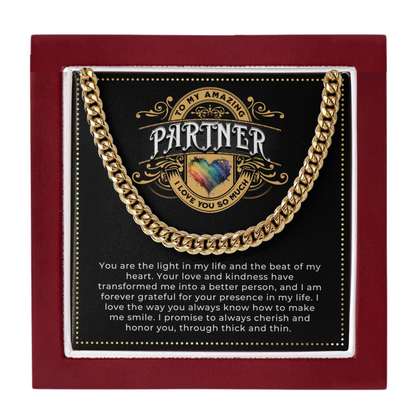 JGF Jewelry Gifts for Family | Cuban Link Chain For Men Sterling Silver | Gift For Partner Love | Gay Pride Necklace For Men