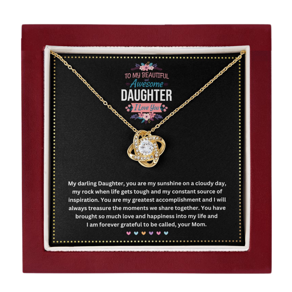 JGF Jewelry Gifts for Family |I Love You Sterling Silver Cubic Zirconia Celtic Love Knot Necklace for Daughter from Mom