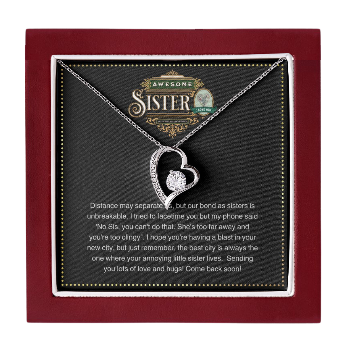 JGF Jewelry Gifts for Family | I love You Sister Heart Necklace Gifts from Sister Sterling Silver | New Mom Gift Basket Item Ideas